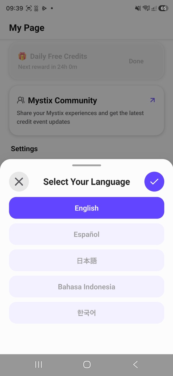 Mystix language selection