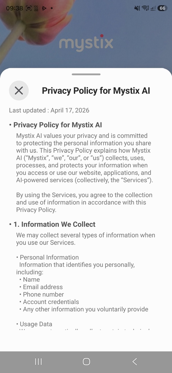 Mystix privacy policy sheet